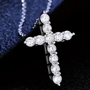Moissanite tennis cross pendant with chain